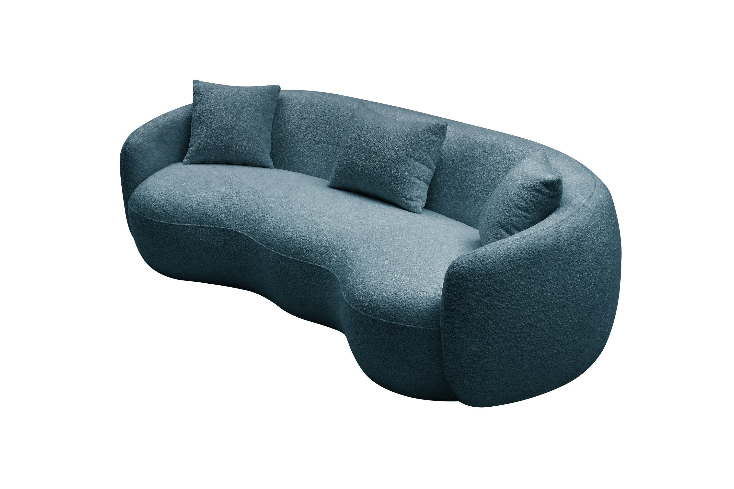 93.6inch Modern Curved Sofa,  Boucle Fabric Couch for Bedroom, Office, Apartment Blue