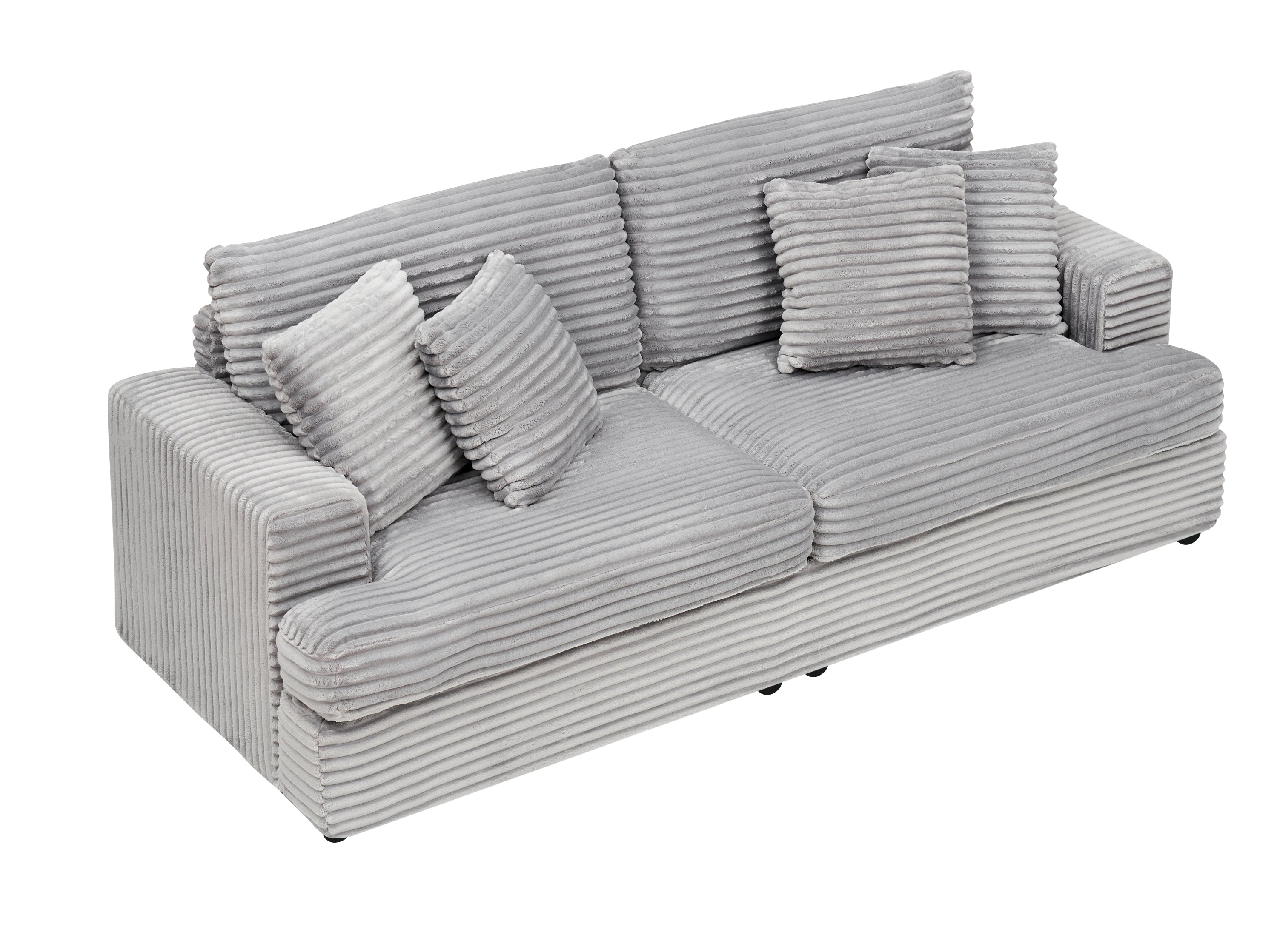 79.3 inches long, Corduroy Sofa, with 4 Matching Toss Pillows Sleek Design Spacious and Comfortable 3 Seater Couch for Modern Living Room,Gray