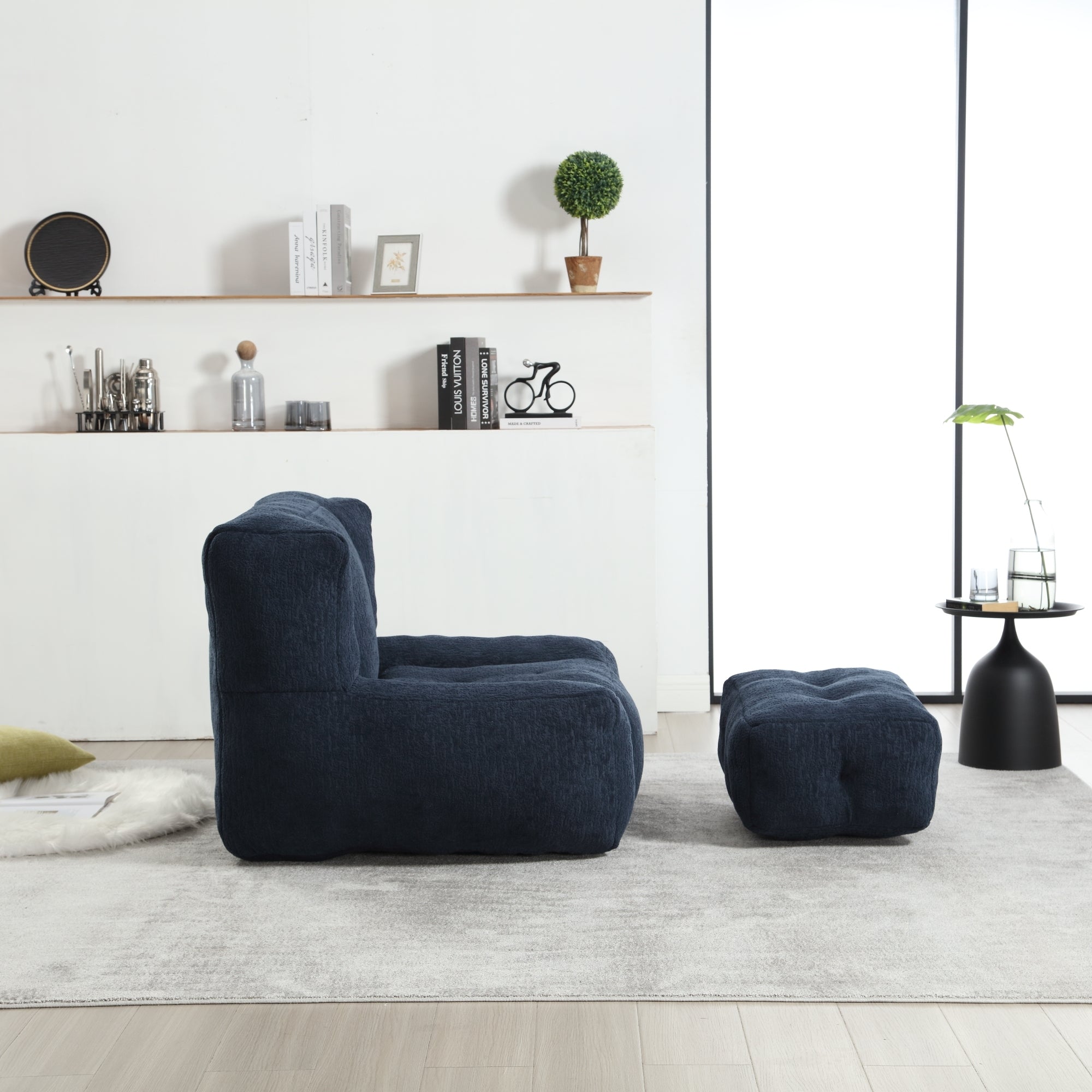 Fluffy bean bag chair, comfortable bean bag for adults and children, super soft lazy sofa chair with memory foam and ottoman, indoor modern focus bean bag chair for living room, bedroom, apartment