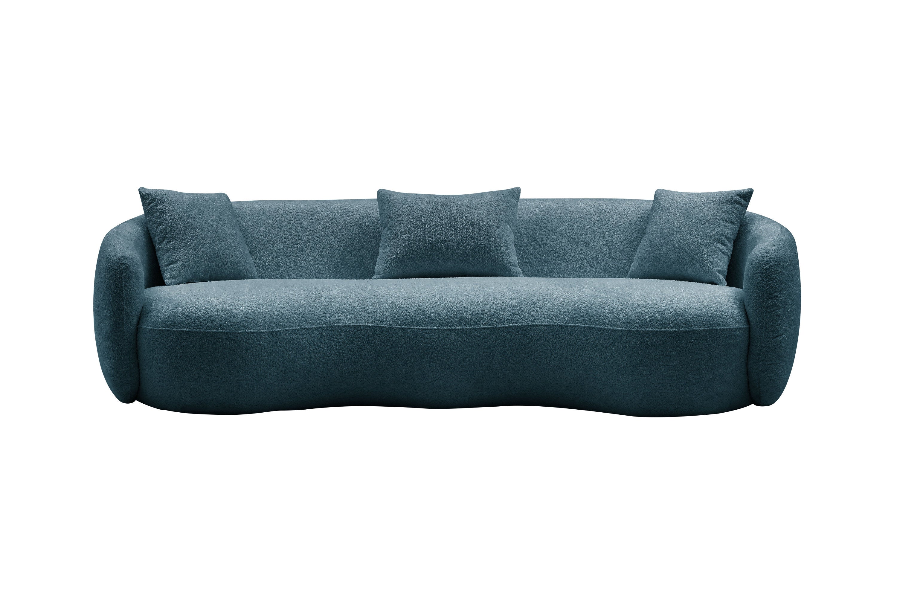 93.6inch Modern Curved Sofa,  Boucle Fabric Couch for Bedroom, Office, Apartment Blue