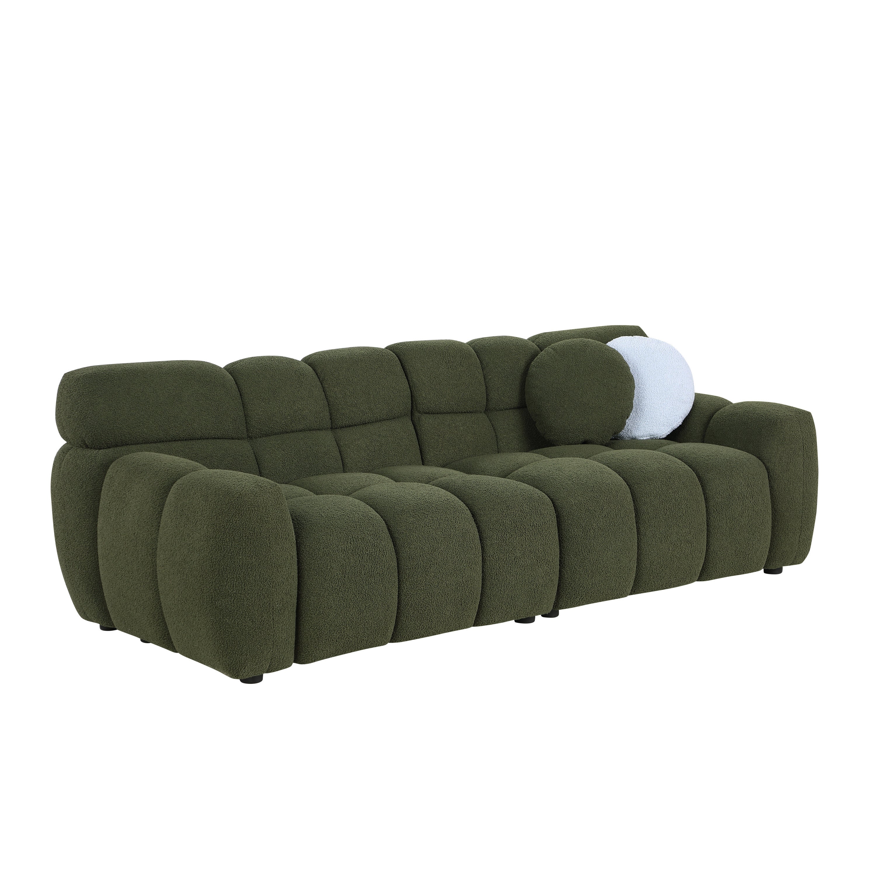 87.4 length ,35.83" deepth ,human body structure for USA people,  marshmallow sofa,boucle sofa ,3 seater, OLIVE GREEN BOUCLE