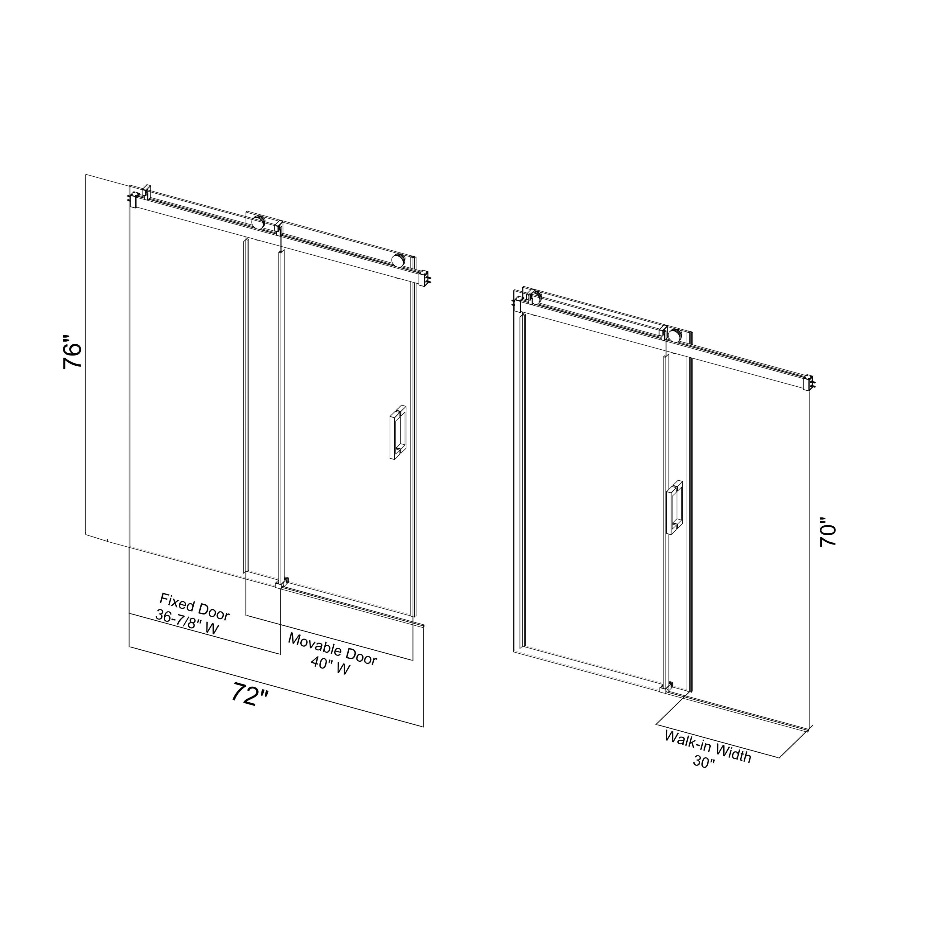68 to 72 in. W x 76 in. H Sliding Frameless Soft-Close Shower Door with Premium 3/8 Inch (10mm) Thick Tampered Glass in Matte Black 22D01-72MB